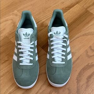 adidas Suede Low-Top Sneakers in Sage Green & White
